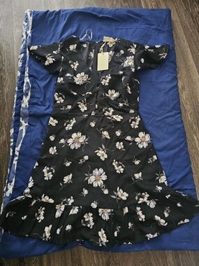 Black Floral Ruffle-Hem Women's Dress